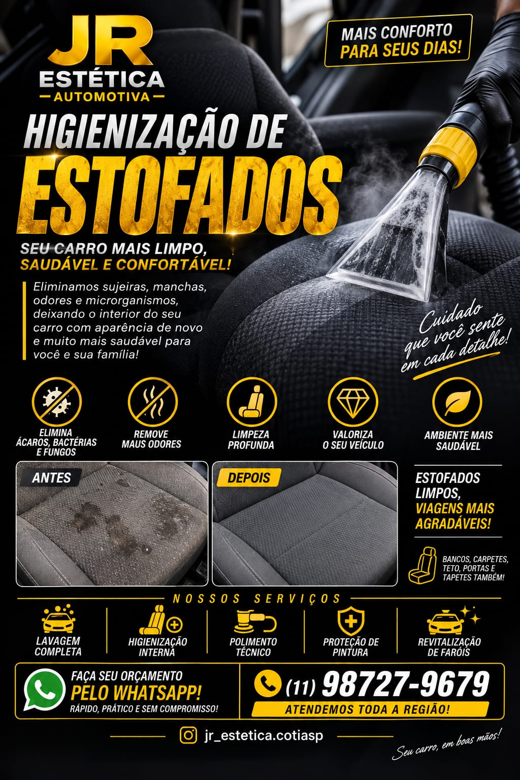 Higienização profissional de estofados automotivos
